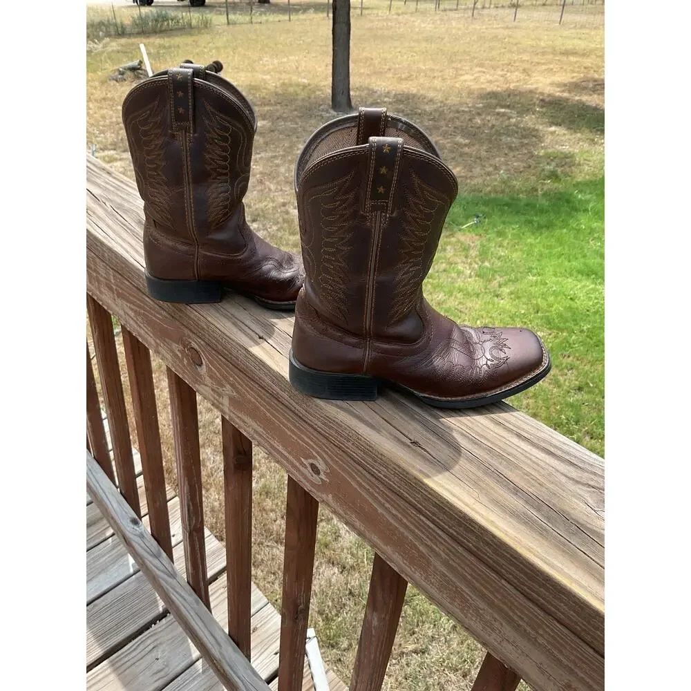 ARIAT 4 LR COWBOY SQUARE TOE BROWN BOOTS SIZE 2 Rodeo